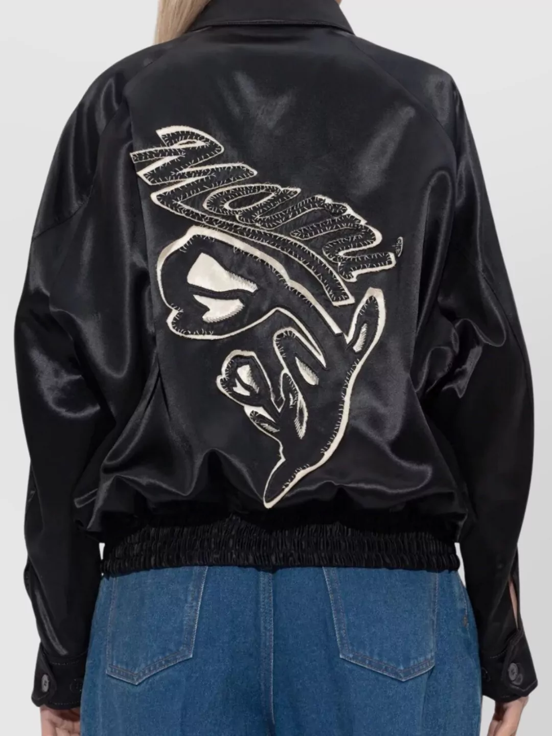 Marni Satin Bomber Jacket Embroidered Back In Black