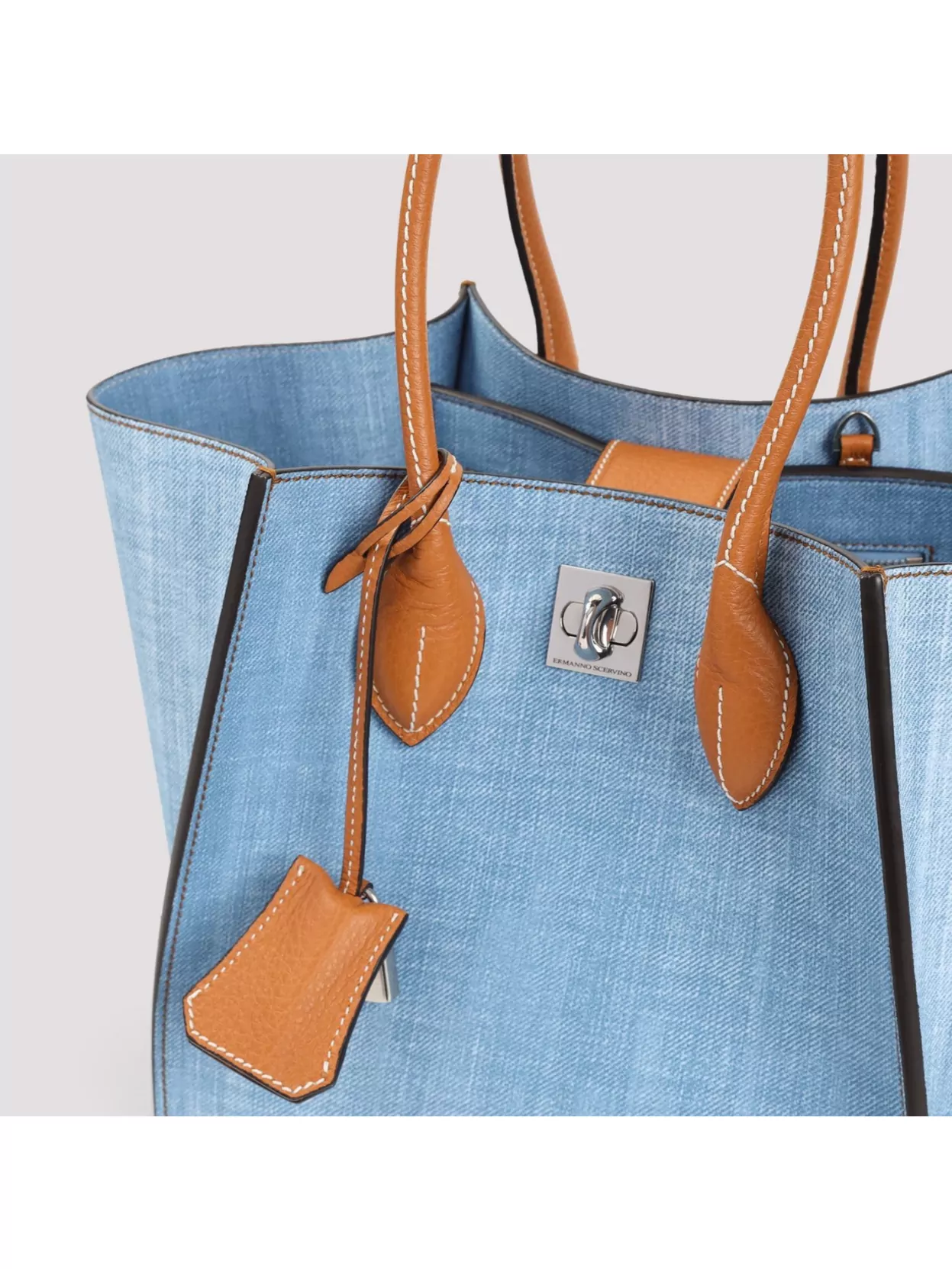 Ermanno Scervino Viscose Shoulder Bag Denim Print In Blue