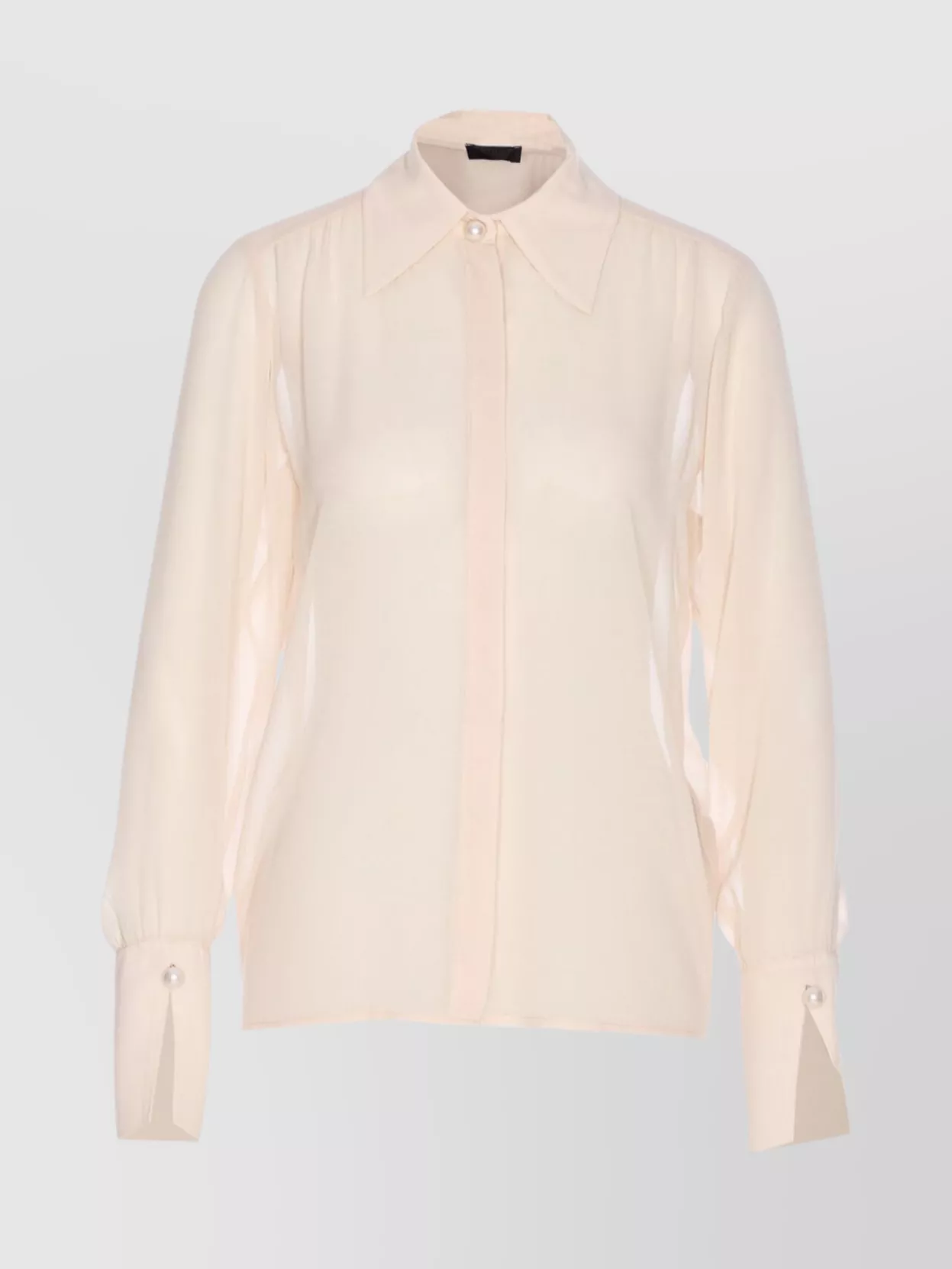 Liu •jo Sheer Fabric Long Sleeves Pointed Collar Top In Pink