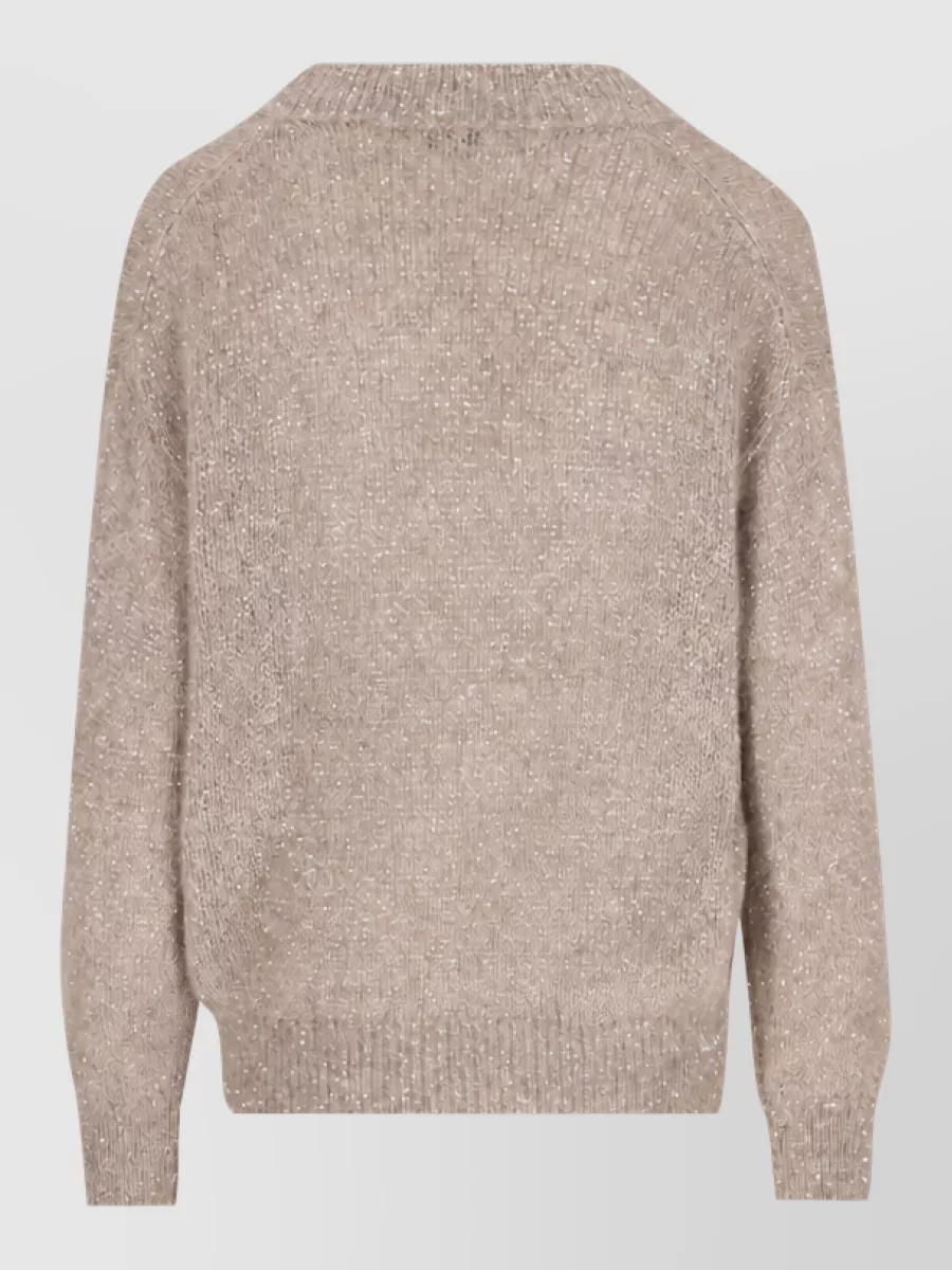 Brunello Cucinelli Ribbed V-Neck Long-Sleeve Sweater
