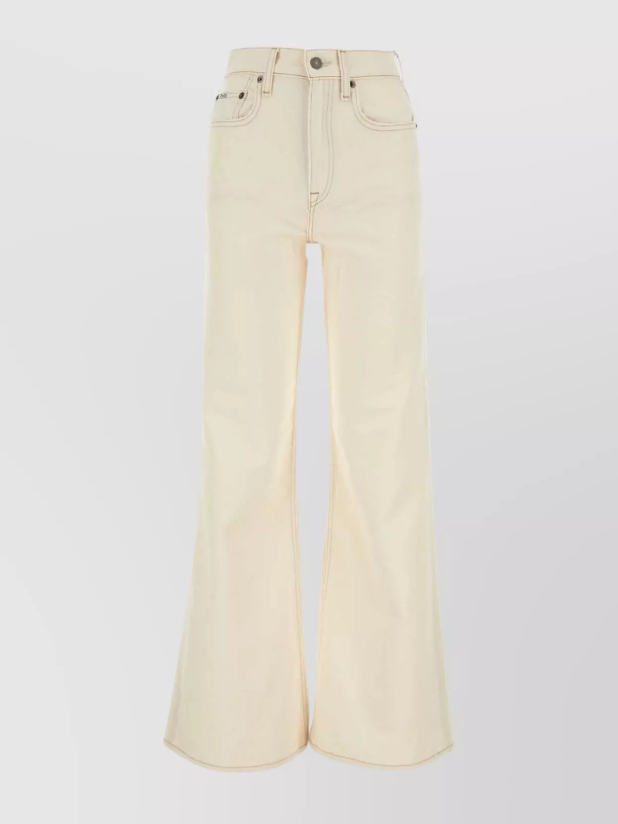 Shop Polo Ralph Lauren Flared High-waisted Denim Trousers With Back Patch Pockets In Beige