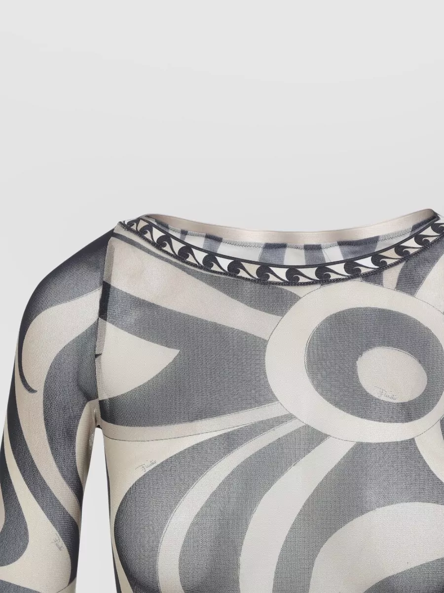 Pucci Printed Tulle Long-Sleeve Crop Top