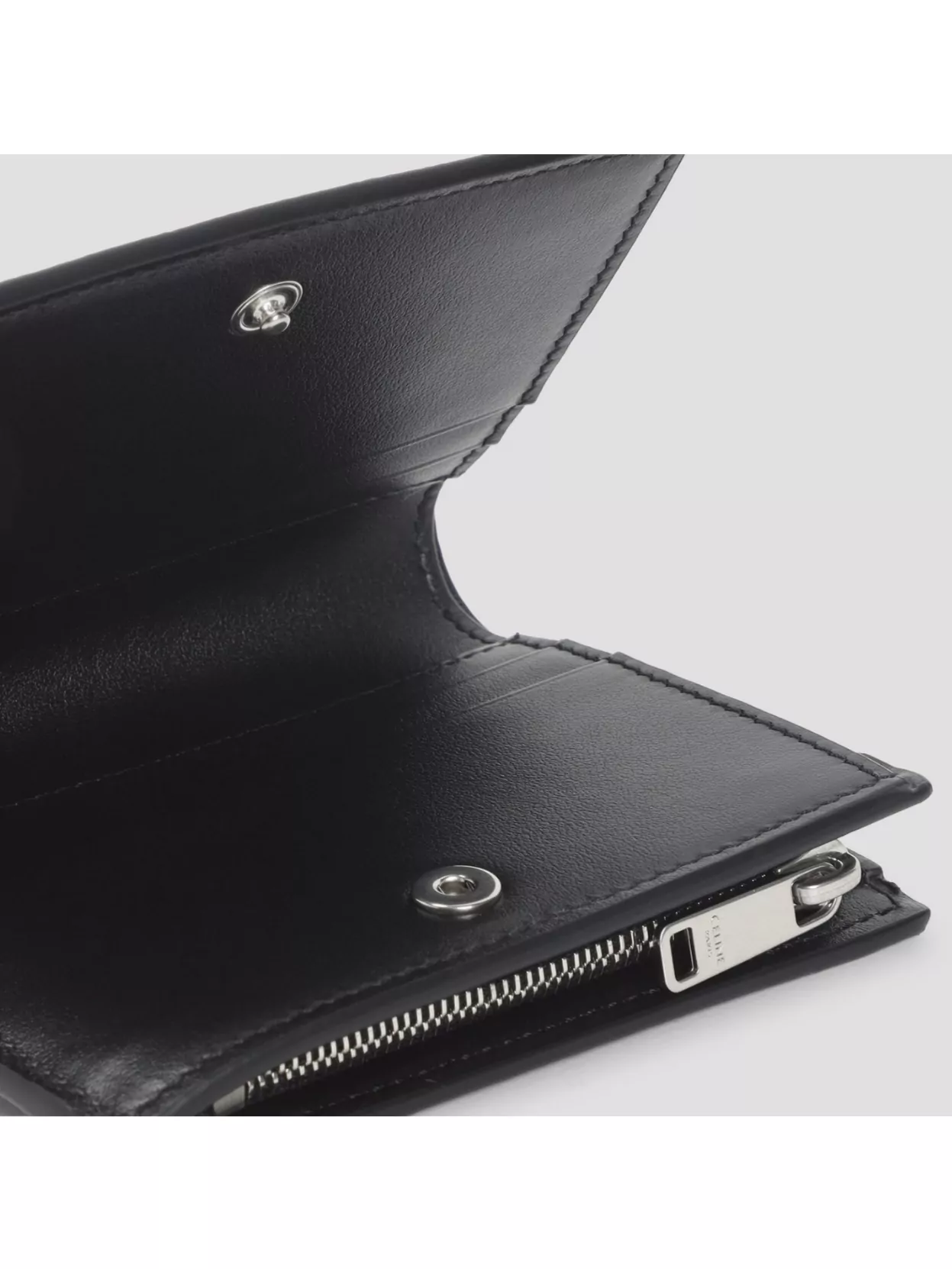Celine Logo Embossé Compact Wallet With Zip Pocket