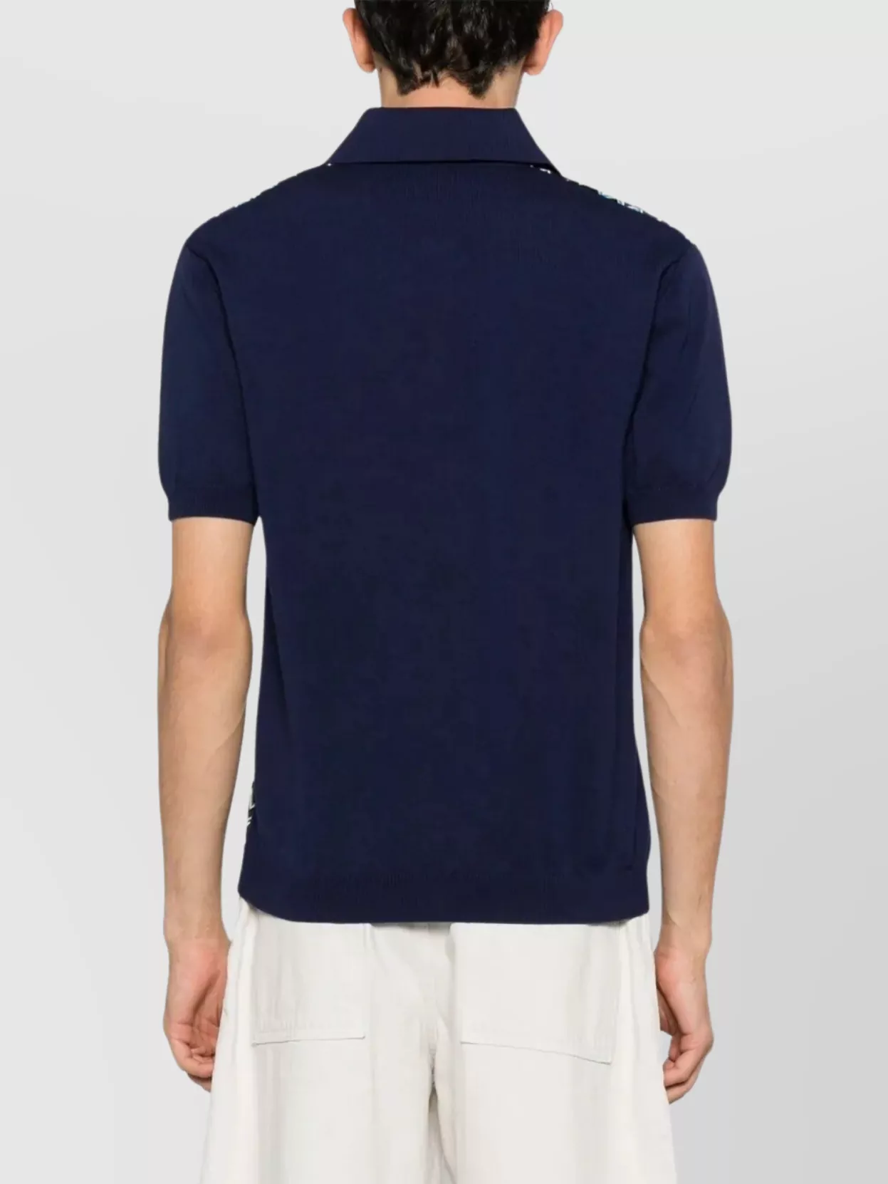 Missoni Short-sleeved Blue Cotton Knit Polo Shirt Wit