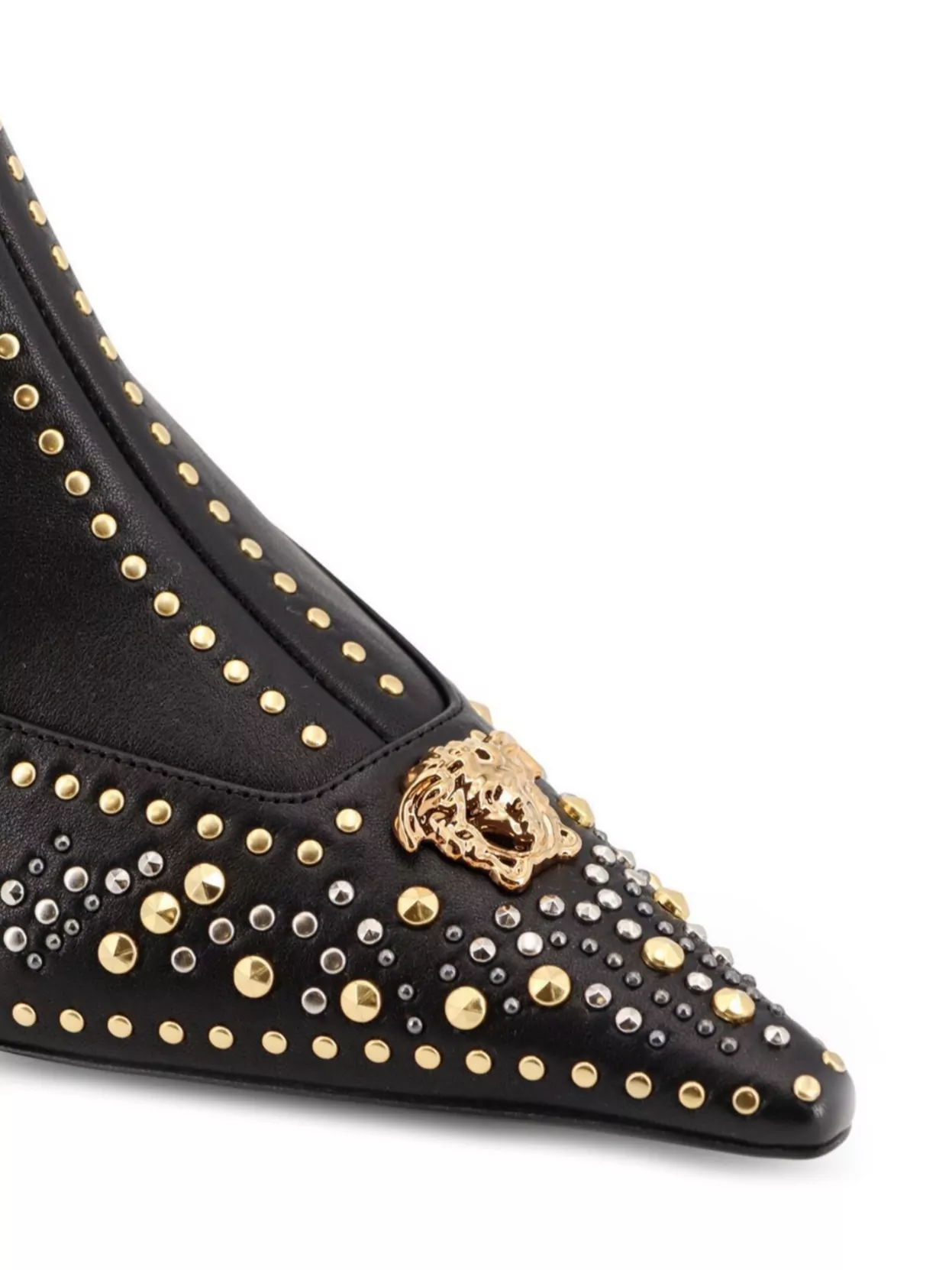 Versace Studded Leather Ankle Boots With Kitten Heel