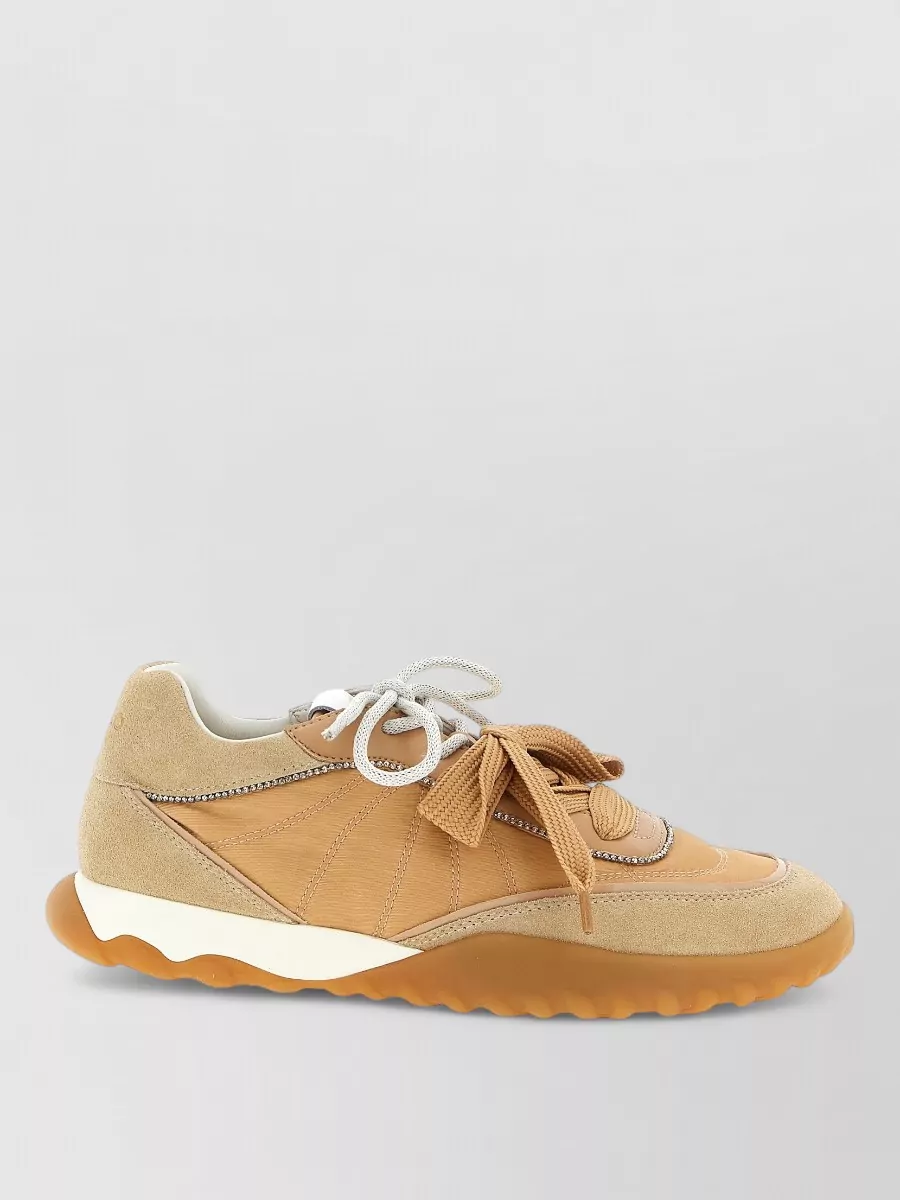 Pinko Leather Rhinestone Lace-Up Sneakers