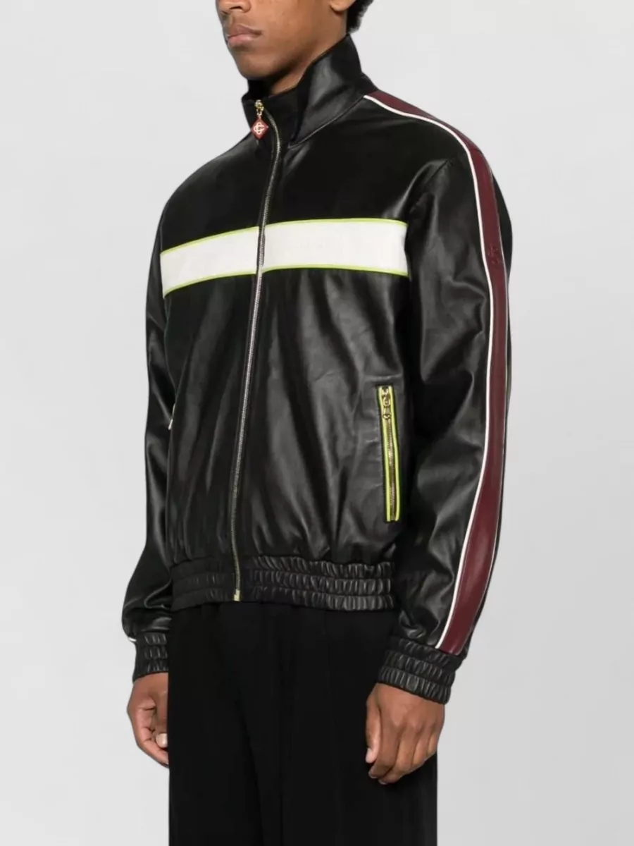 Casablanca Leather Striped Zip-Up Jacket