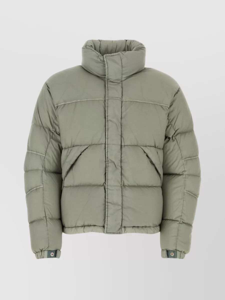 Shop Ten C Quilted High Neck Down Jacket With Adjustable Hemline In Green