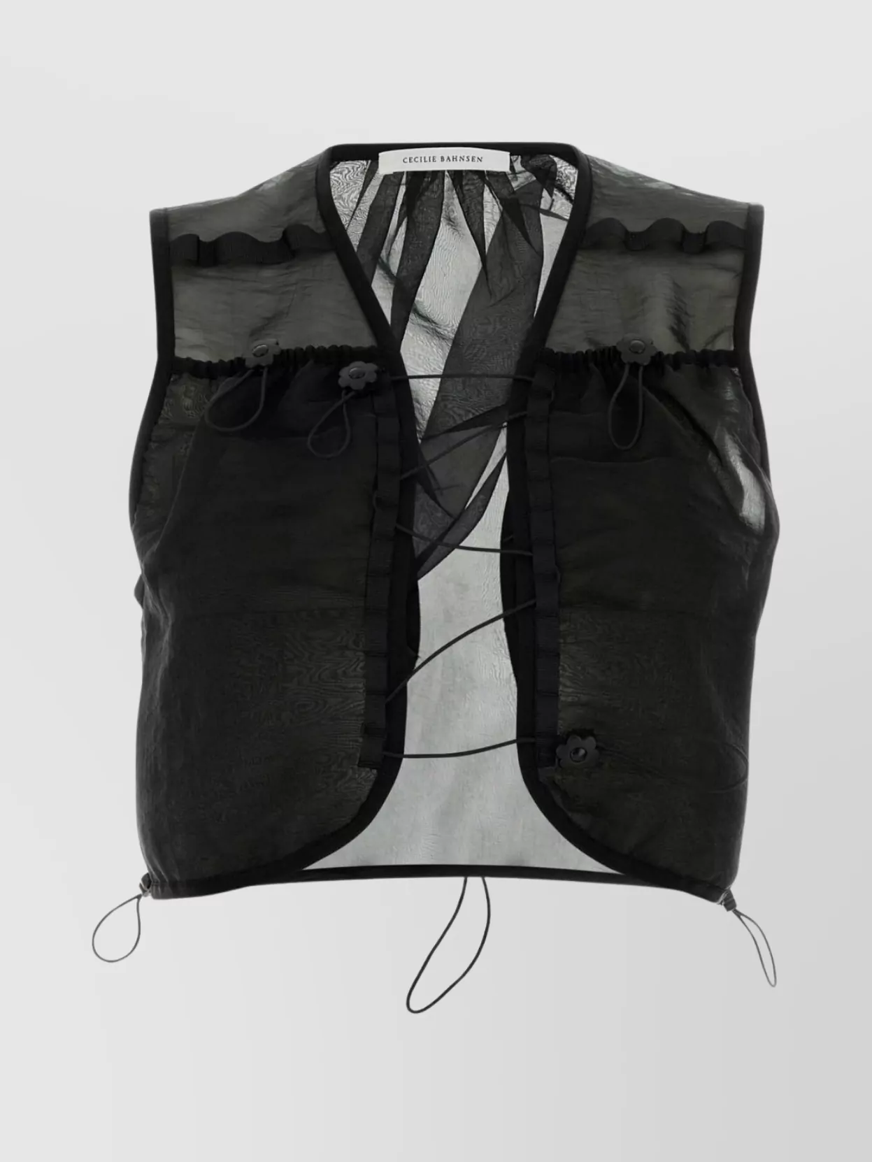 Cecilie Bahnsen Sheer Sleeveless Vest With Drawstring And Buttons In Animal Print