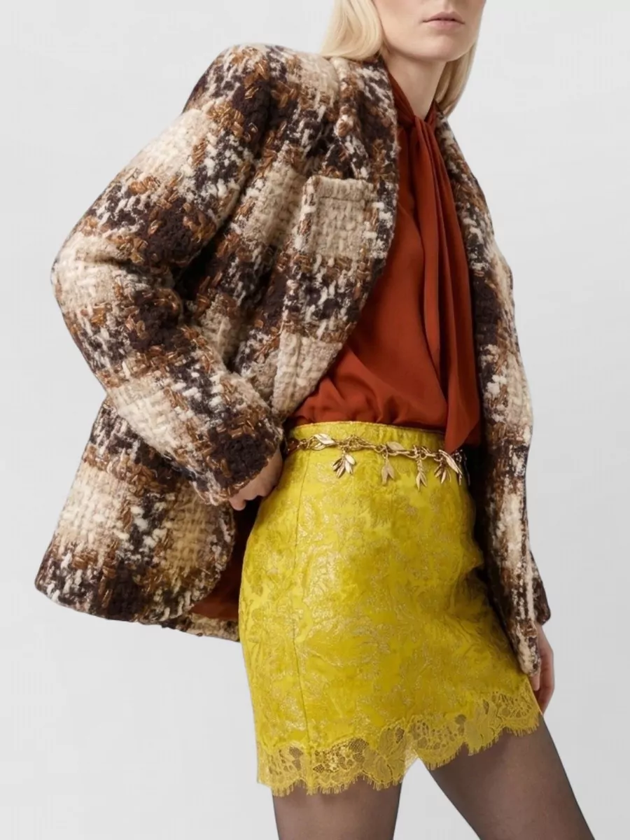 Saint Laurent Metallic Floral-Jacquard Lace-Trim Mini Skirt