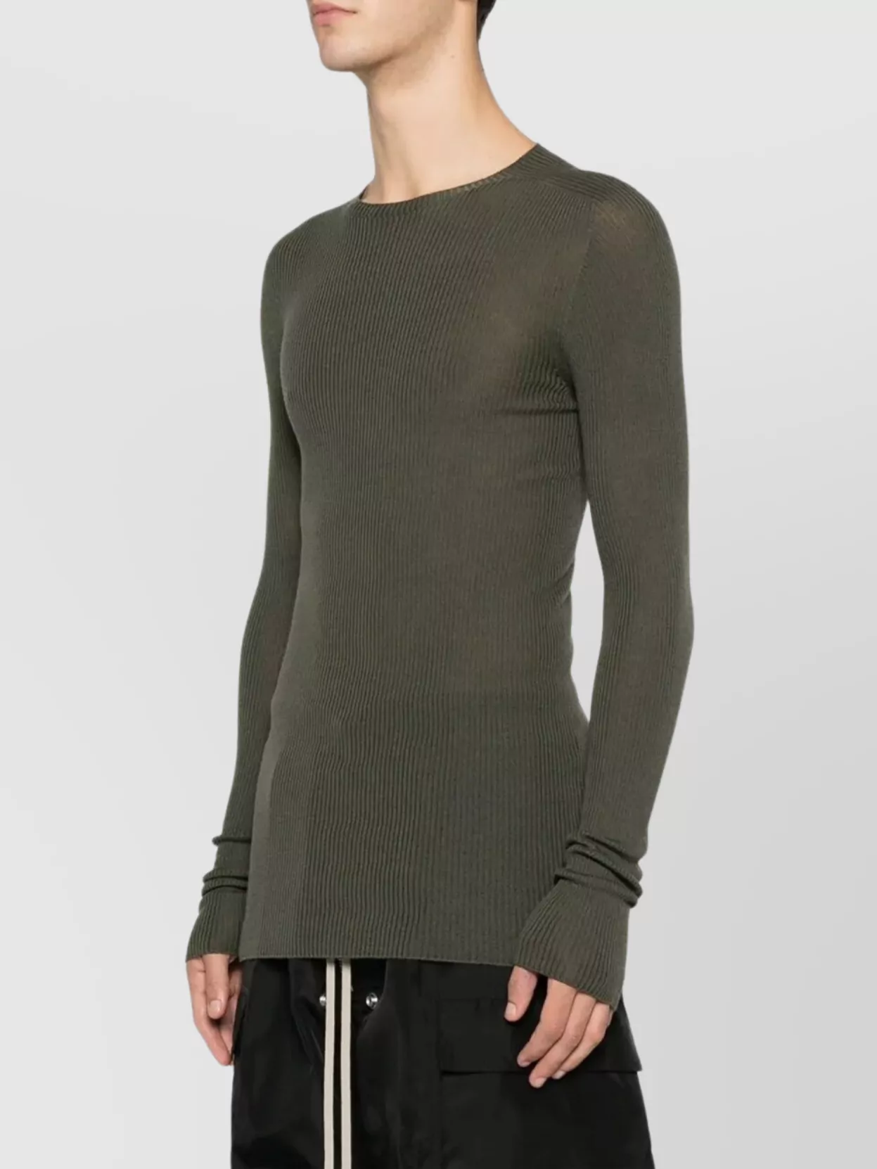 Rick Owens Ribbed Knit Crewneck Long Sleeve Sweater