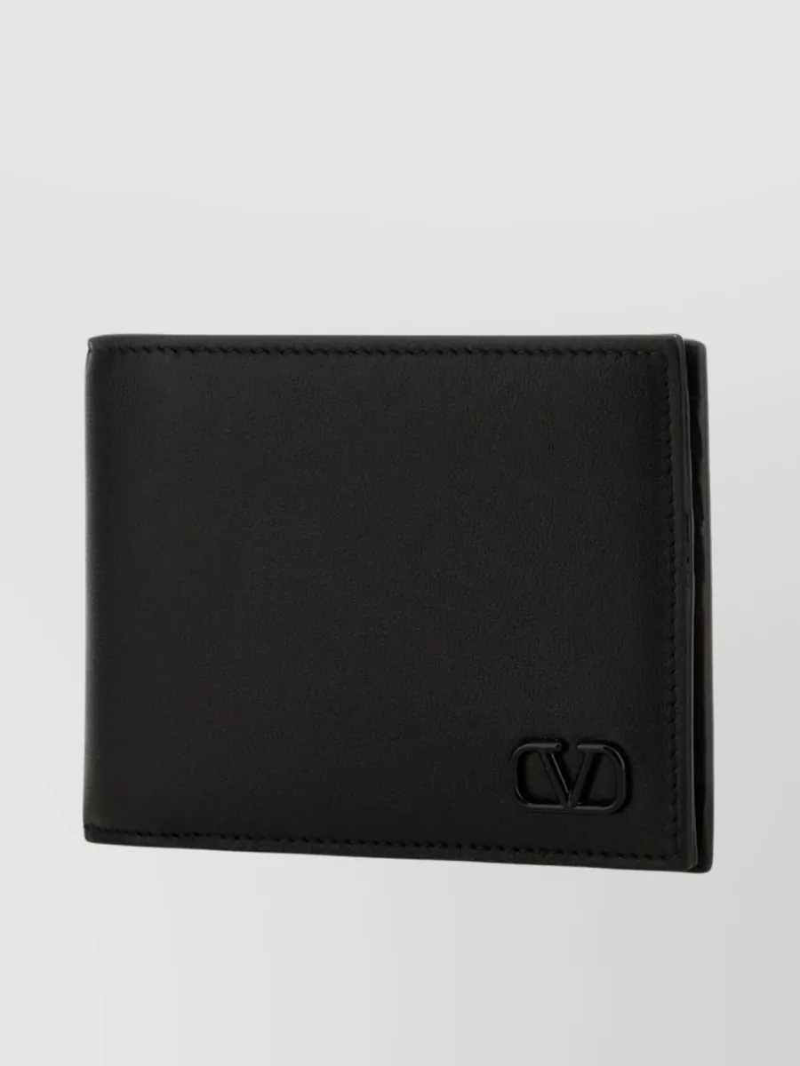 Shop Valentino Leather Bifold Wallet Vlogo In Black