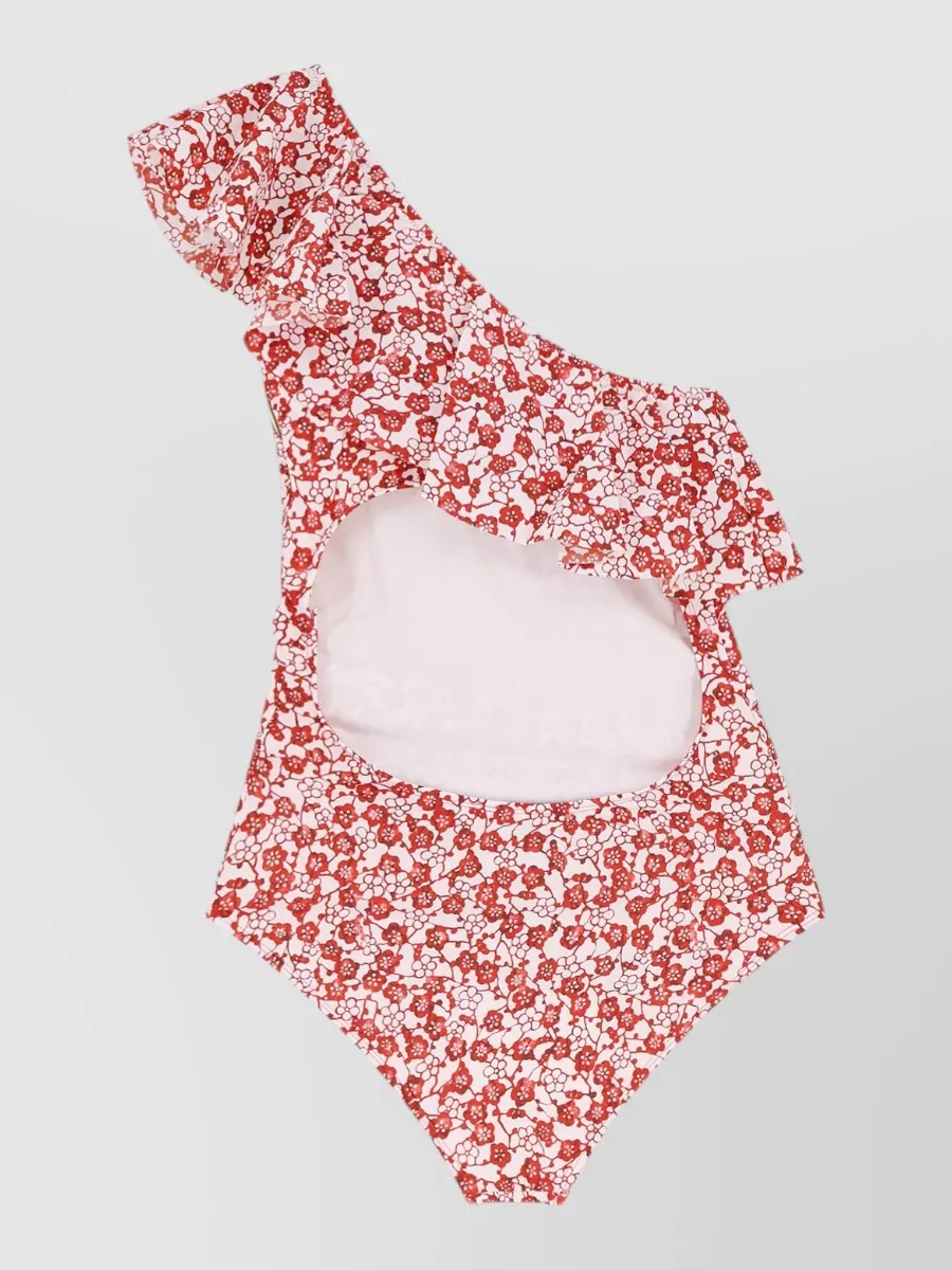 Isabel Marant Floral One-Shoulder Ruffled High-Cut Cutout Swimsuit