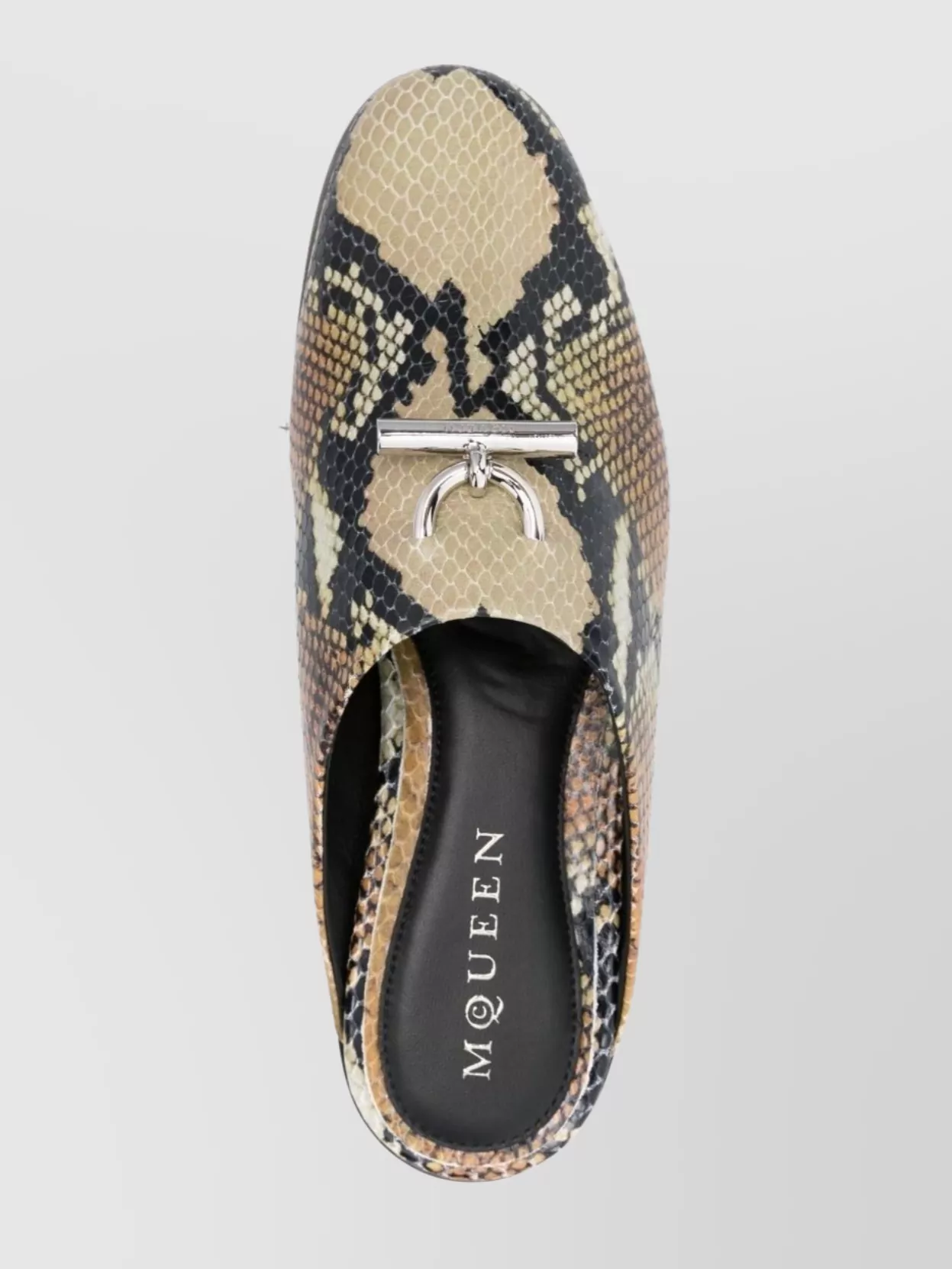 Alexander Mcqueen Snake Print Flat Sole Mules With Silver-Tone Hardware