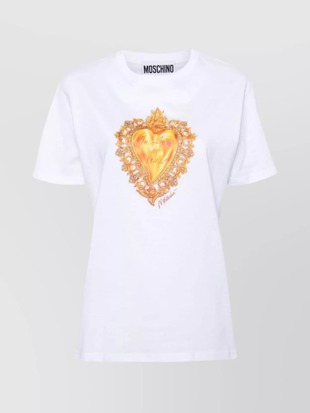 Shop Moschino Sleeved Heart Graphic Crew Top In White
