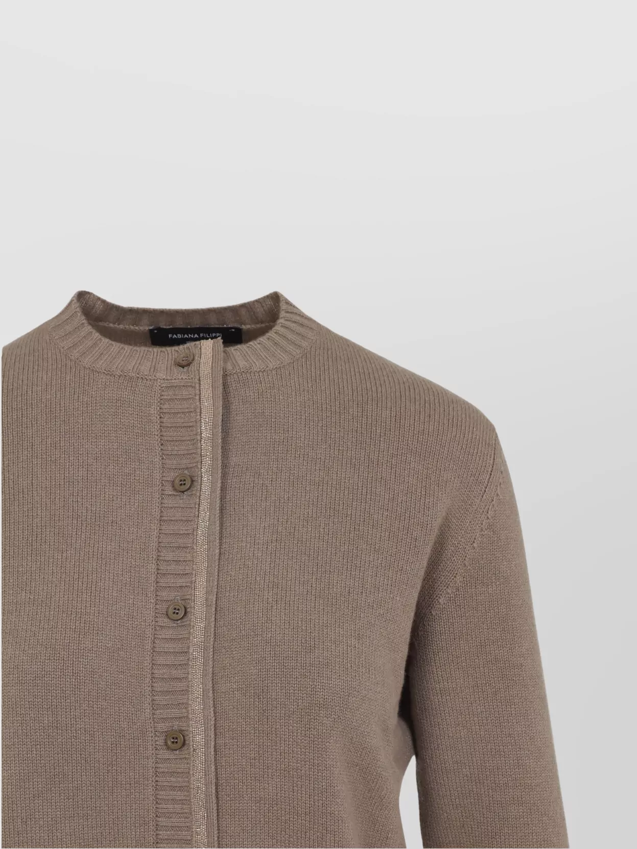 Fabiana Filippi Wool Blend Crew Neck Jacket With Embellished Placket In Brown