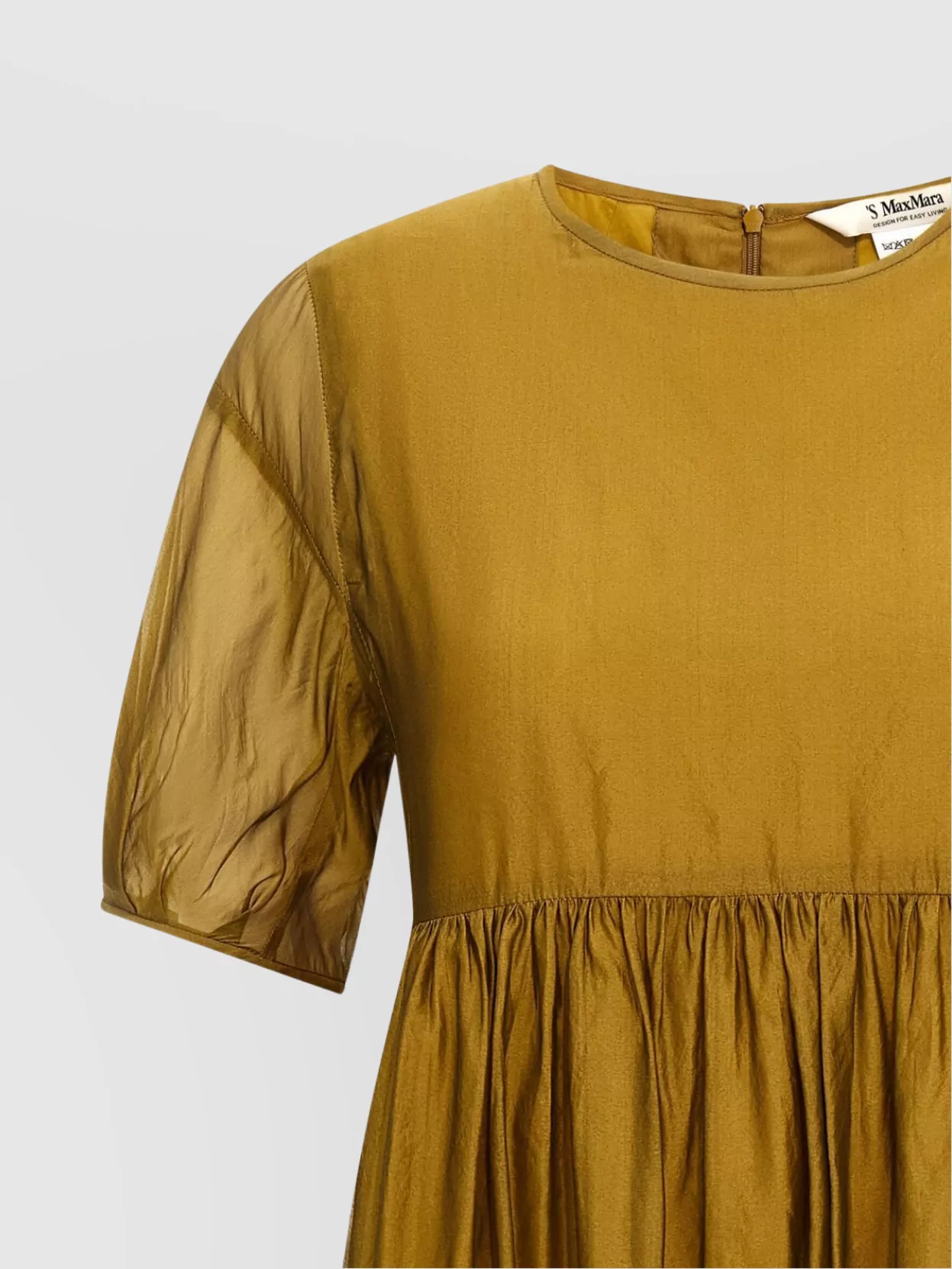 Max Mara Sheer Overlay Gathered Waist Dress