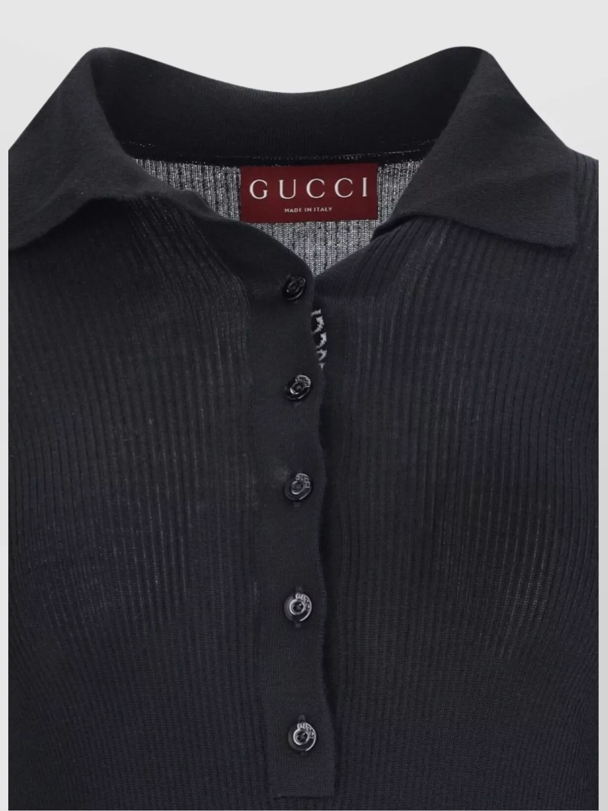 Gucci Ribbed Texture Polo Collar Crewneck With Contrast Trim
