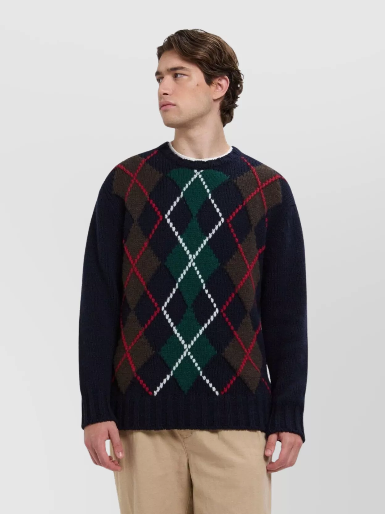 Baracuta Argyle Patterned Crew Neck Knit Sweater