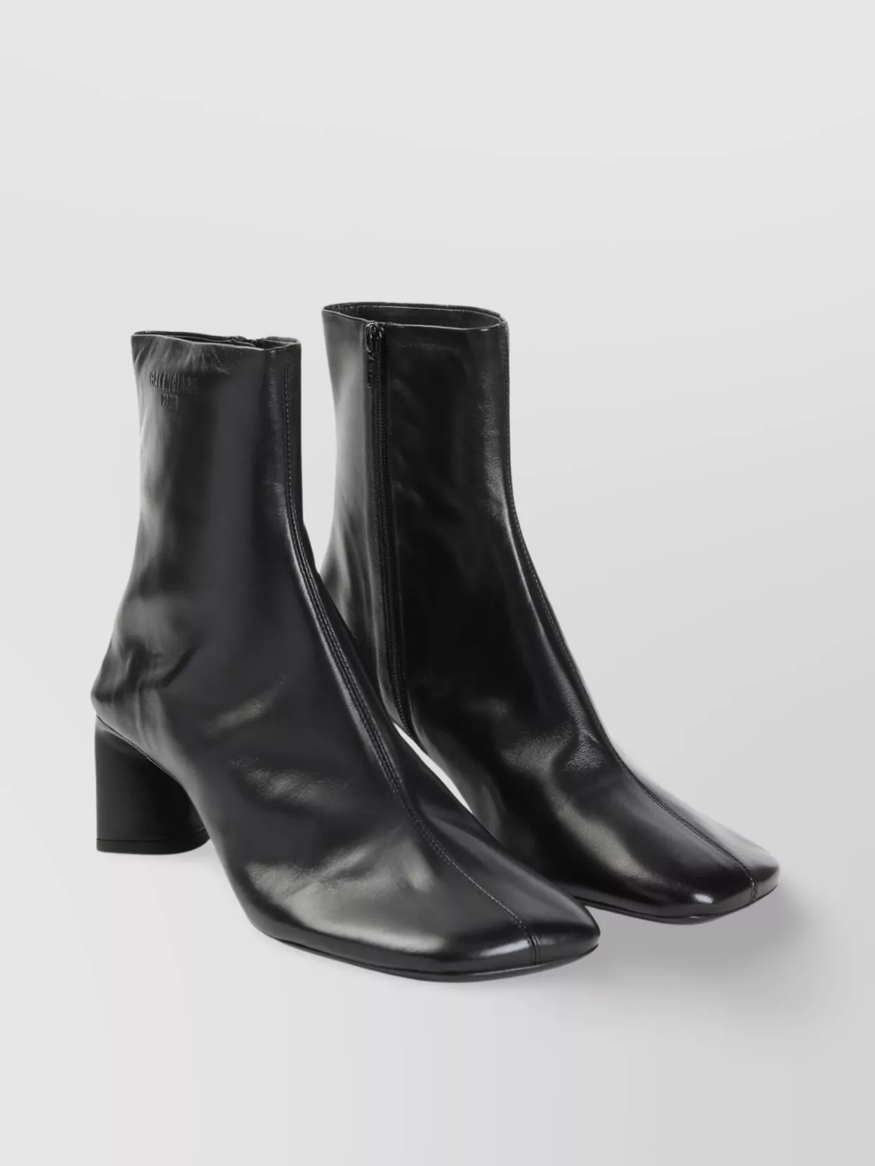 Balenciaga Block Heel Square Toe Leather Boots