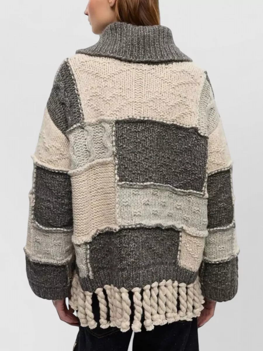 Ganni Patchwork Fringe Wool Blend Jumper