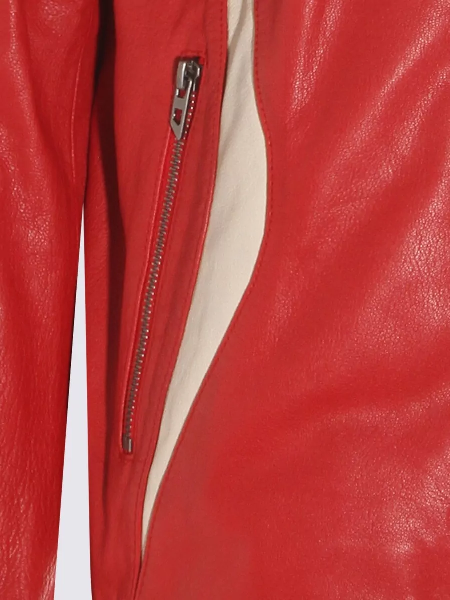 Diesel Leather Jacket Contrast Panels Stand Collar