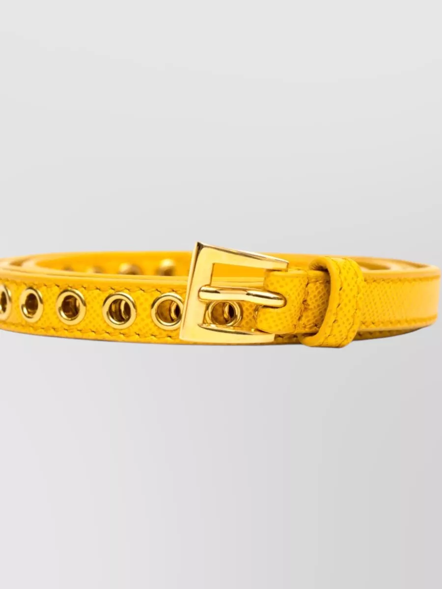 Prada Leather Skinny Eyelet Belt