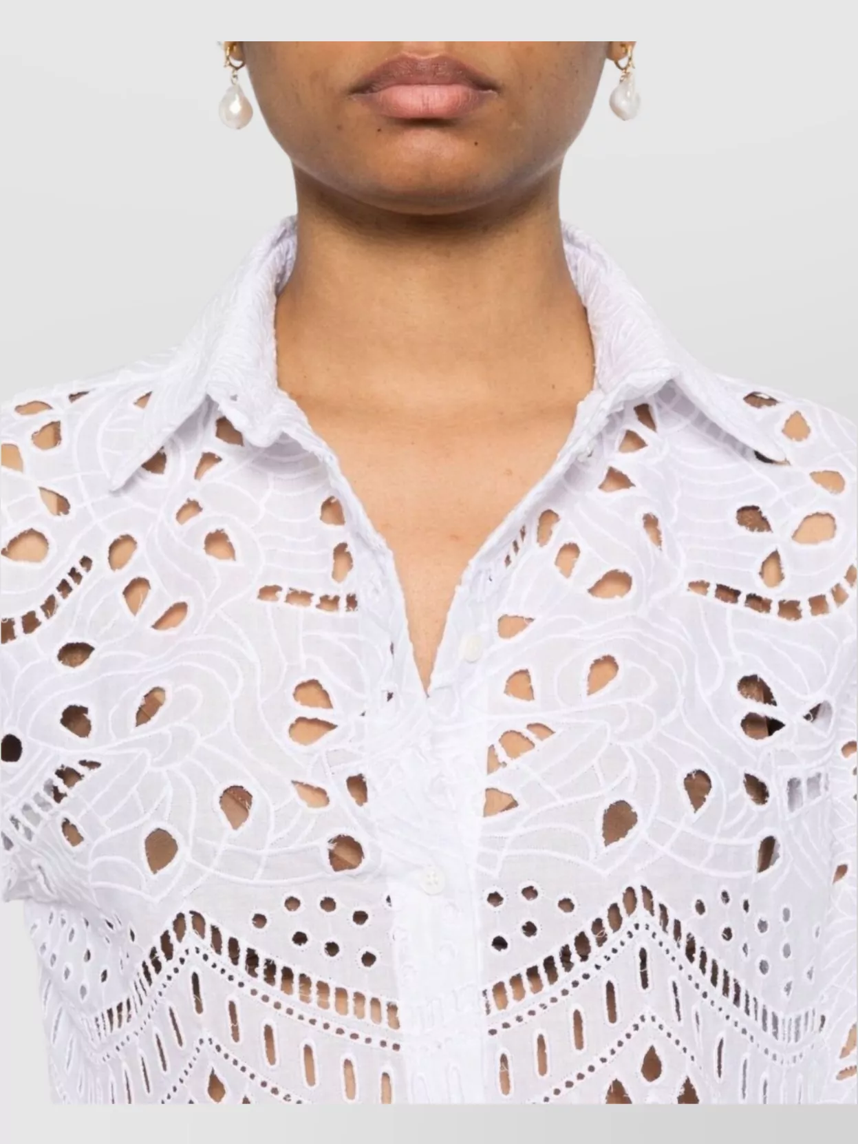 Ermanno Scervino Lace Long-sleeve Cropped Shirt With Scalloped Hem