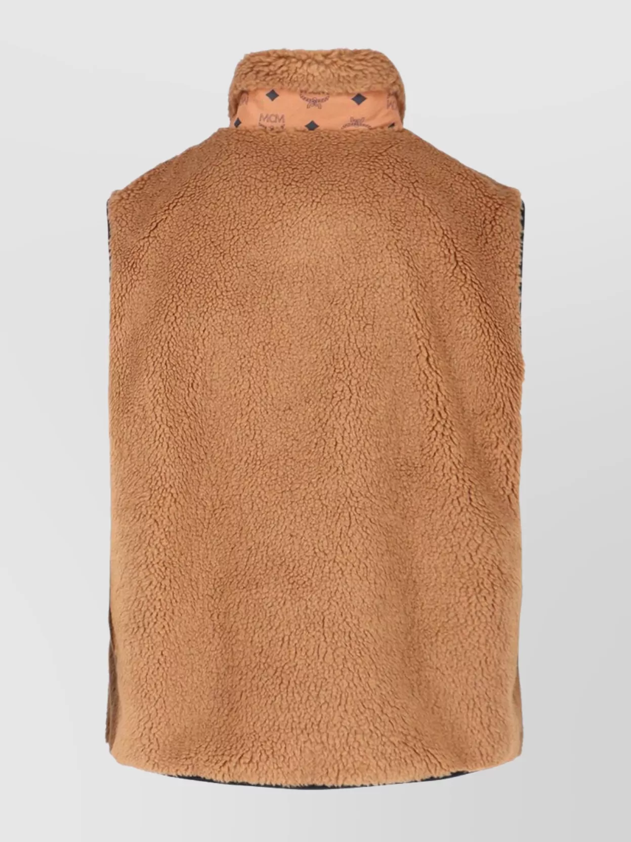 Mcm Shearling Sleeveless High Collar Jacket Side Pockets