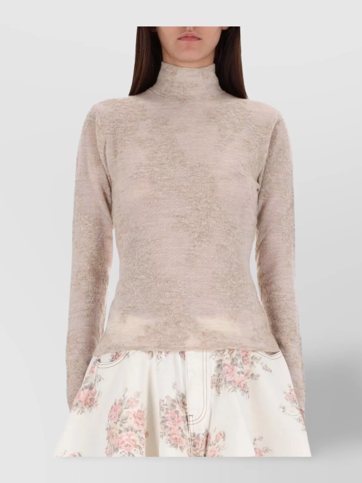 Ganni Turtleneck Knitwear With Floral Skirt Design