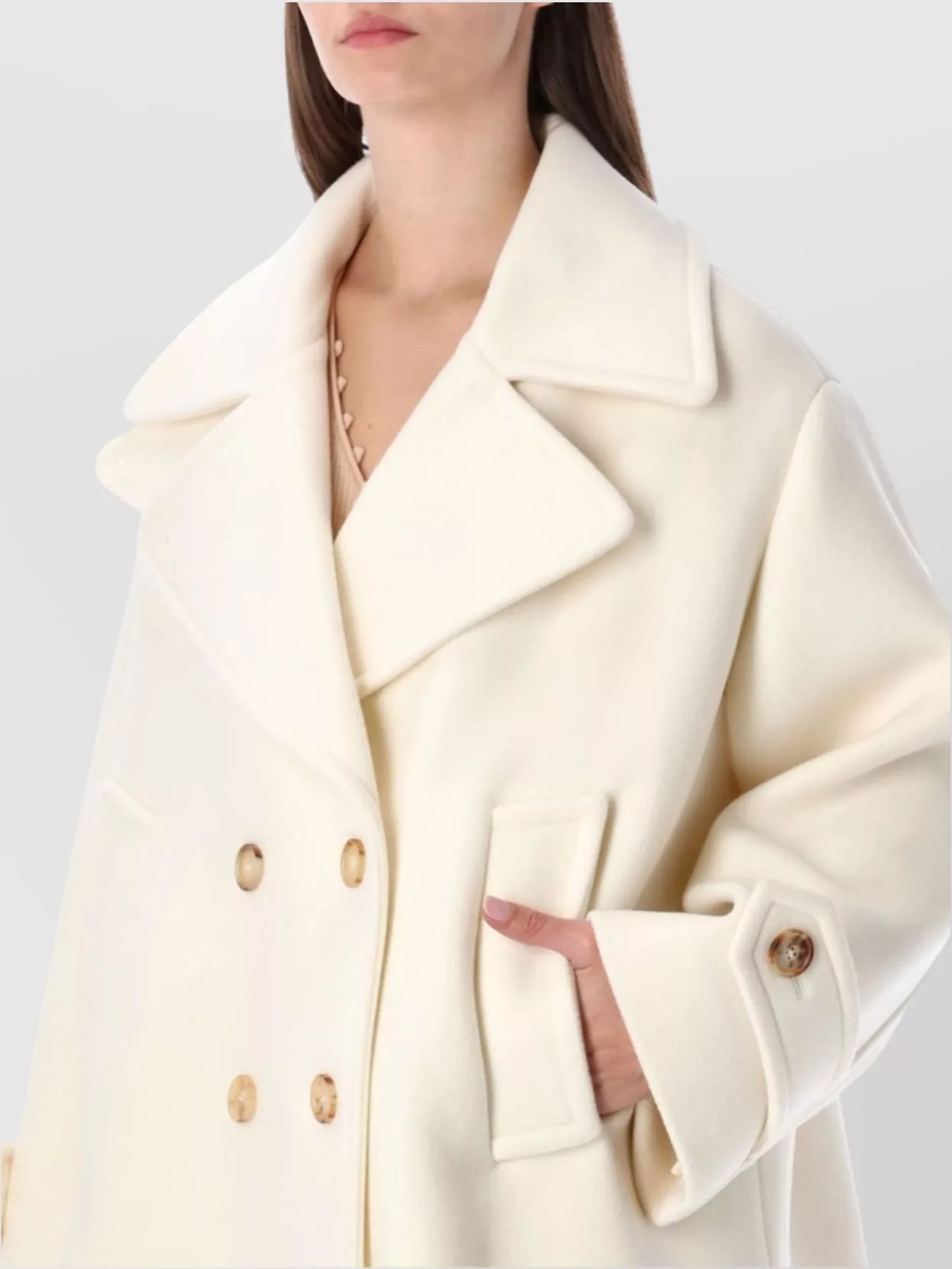 Chloé Oversized Wool Blend Peacoat Chin Strap Collar In Neutral