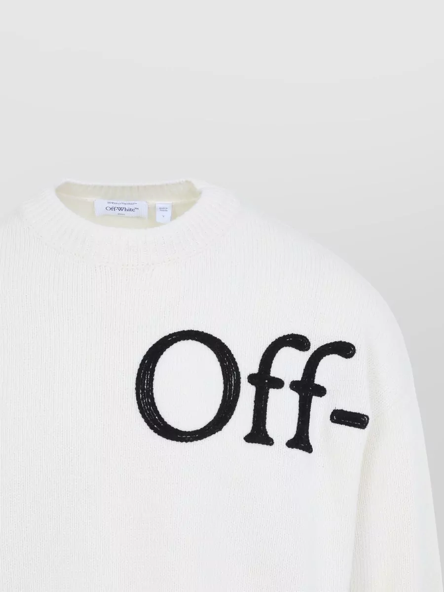 Off-White Wool Fine-Knit Logo-Print Crewneck Sweater