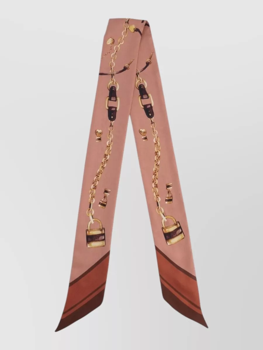 Chloé Chain Print Padlock Detail Rectangular Tie In Brown