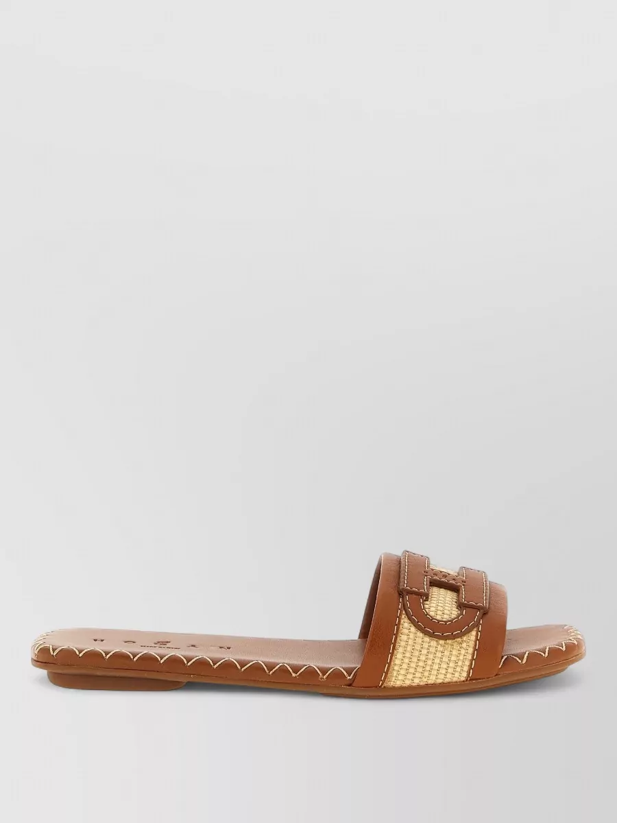 Hogan Leather And Raffia Sandals