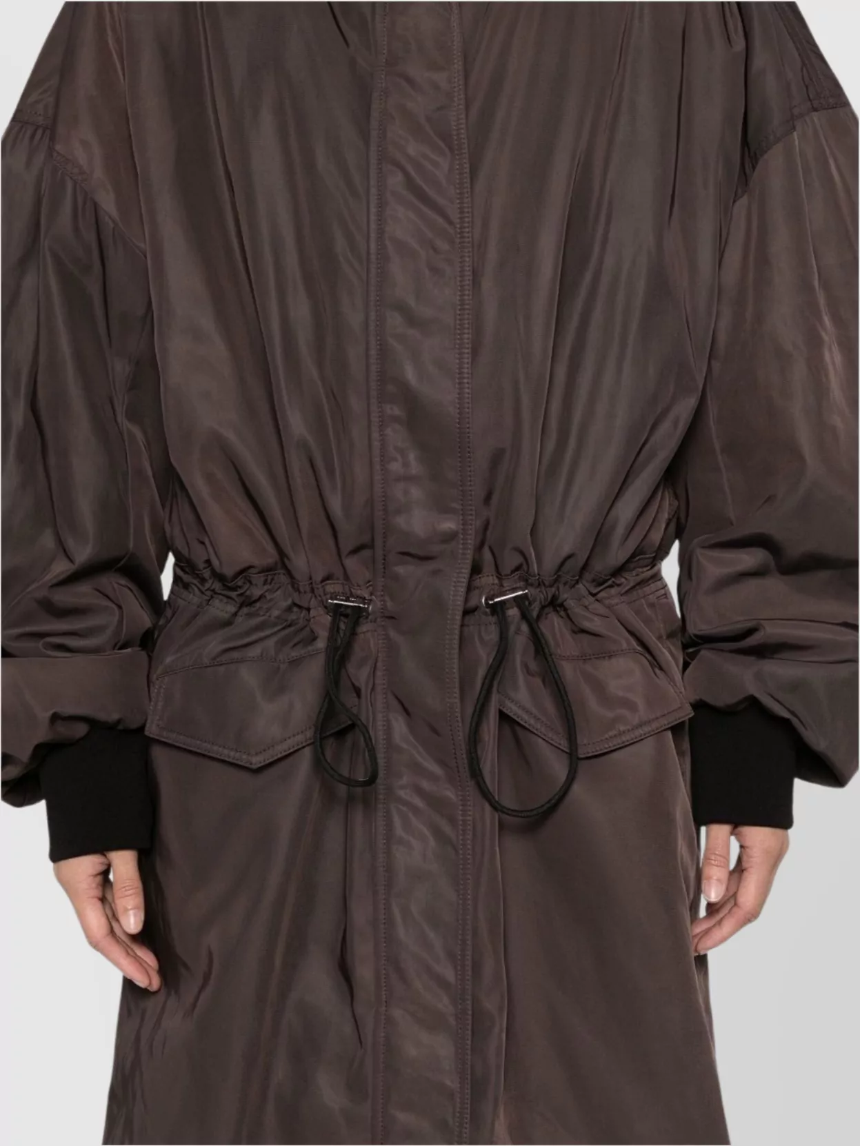 The Attico Long Coat With High Collar And Drawstring Waist