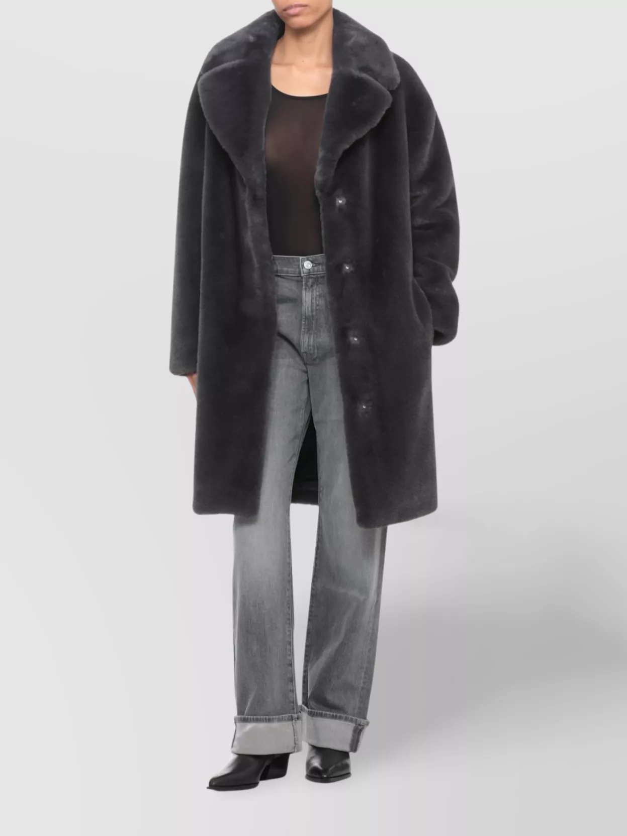 Stand Studio Long Sleeve Faux Fur Coat With Pockets
