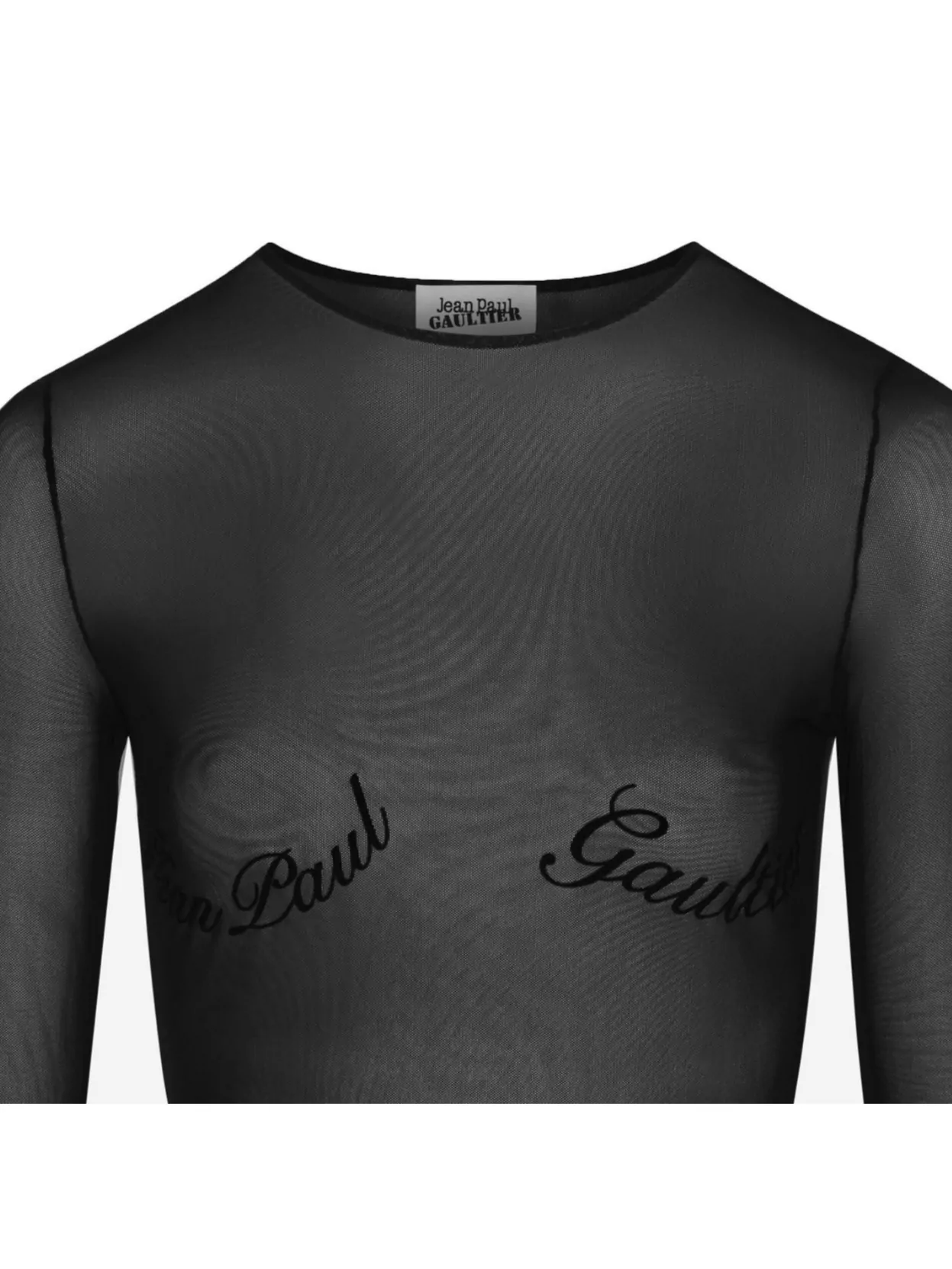 Shop Jean Paul Gaultier Crewneck Logo Flocked Sheer Top Sleeves