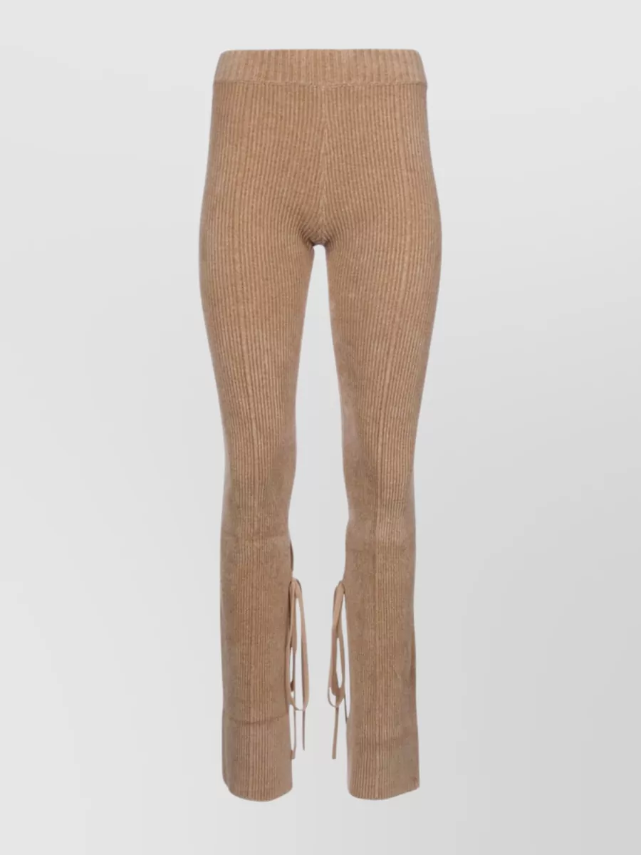 Shop Jacquemus Flex Waist Ribbed Knit Drawstring Pants In Brown