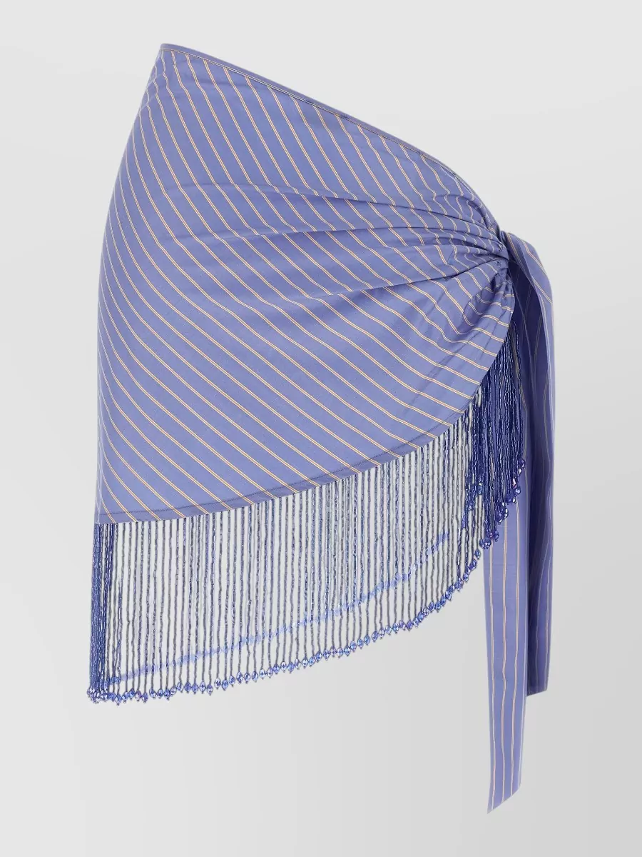 The Andamane Cotton Striped Beaded-Fringe Draped Wrap Skirt