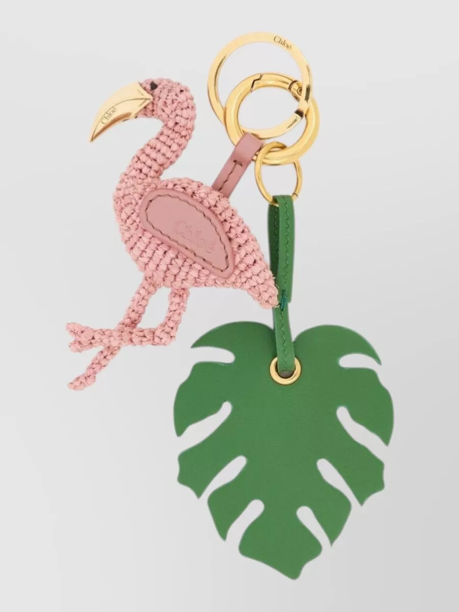 Chloé raffia flamingo keyring