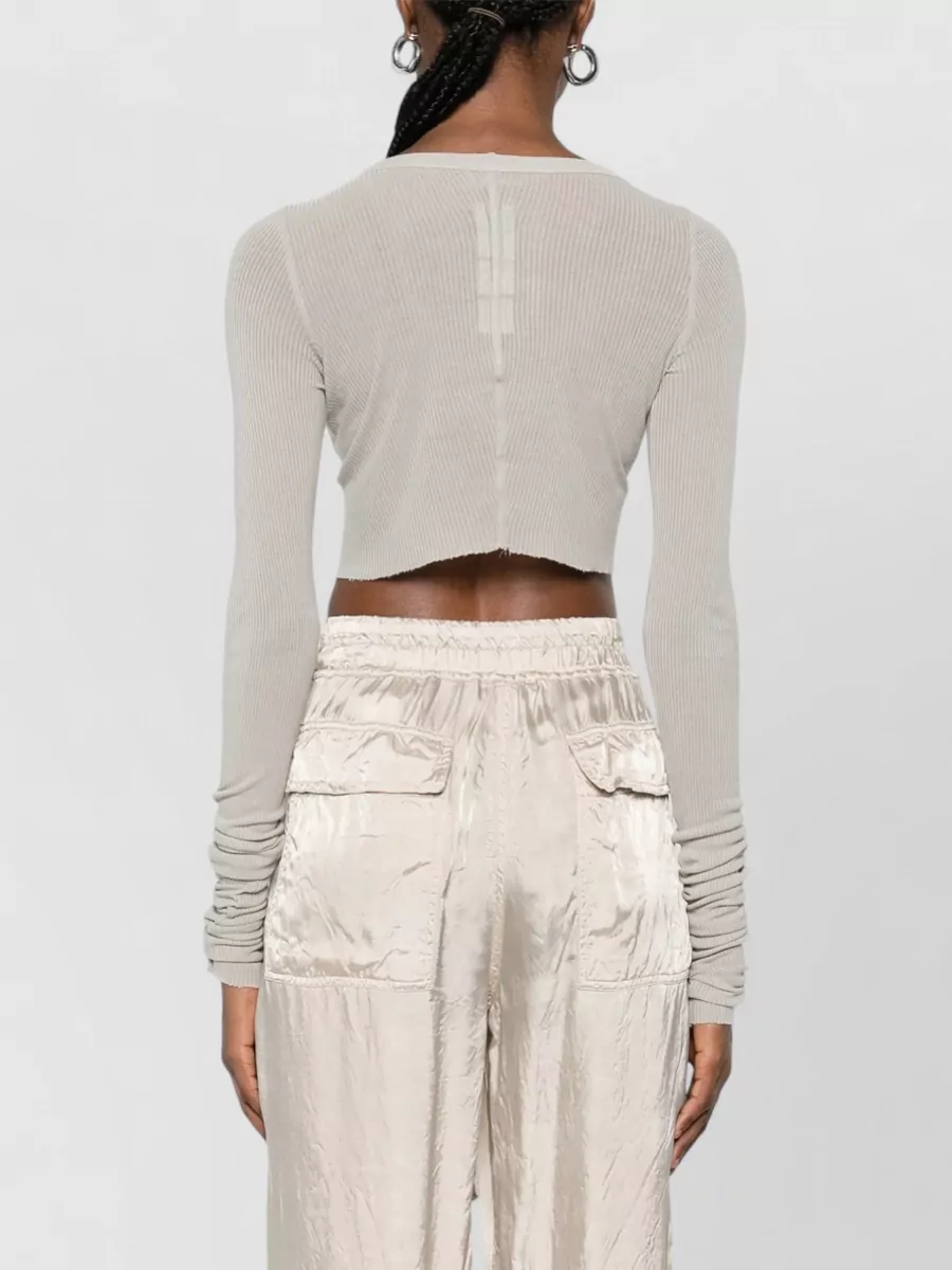 Rick Owens Long Sleeve Cropped Ribbed Stretch Top