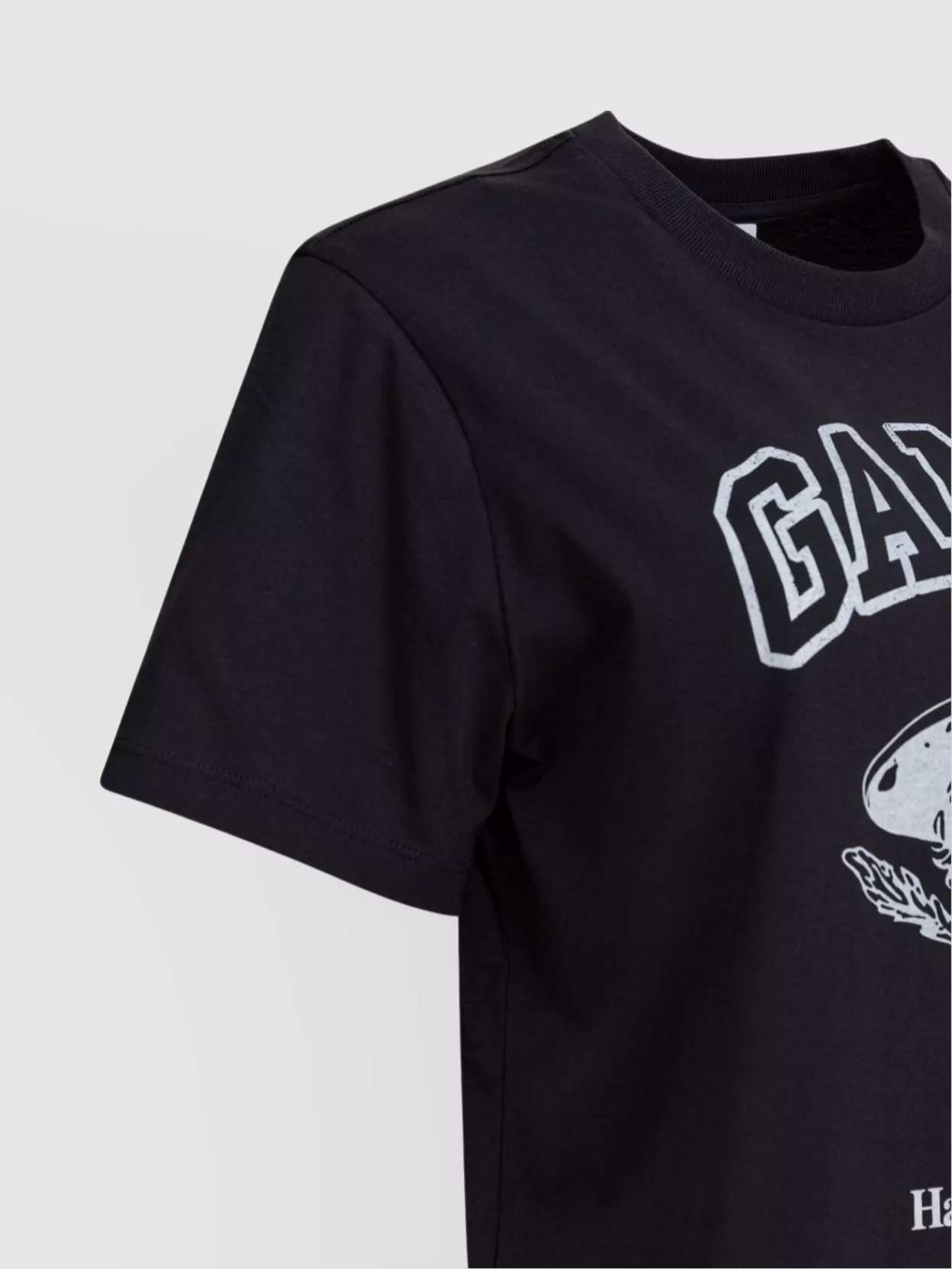 Ganni Black Crewneck T-shirt With Maxi Logo Lettering On The Front And Maxi Print On Front And Rear