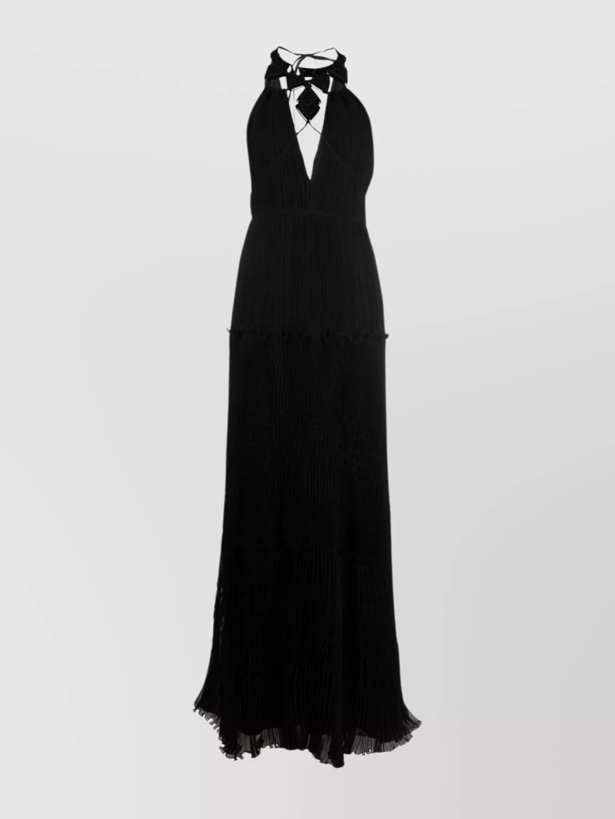Alberta Ferretti Waistline Fit V-neck Dress With Plissé Detailing In Black
