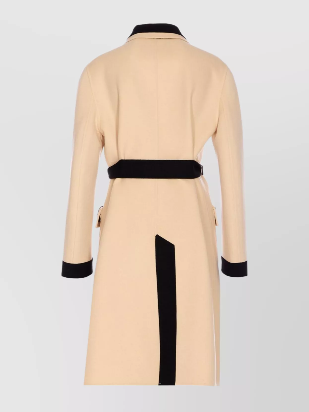 Valentino Belted Collar Coat With Contrasting Profiles And Pockets In Neutral