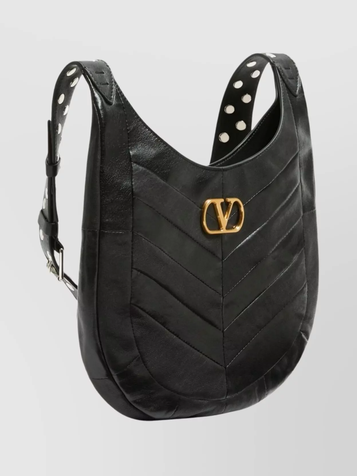 Valentino Garavani  Garavani Hoboho Small Hobo Bag In Chevron-patterned Nappa Leather Woman In Black