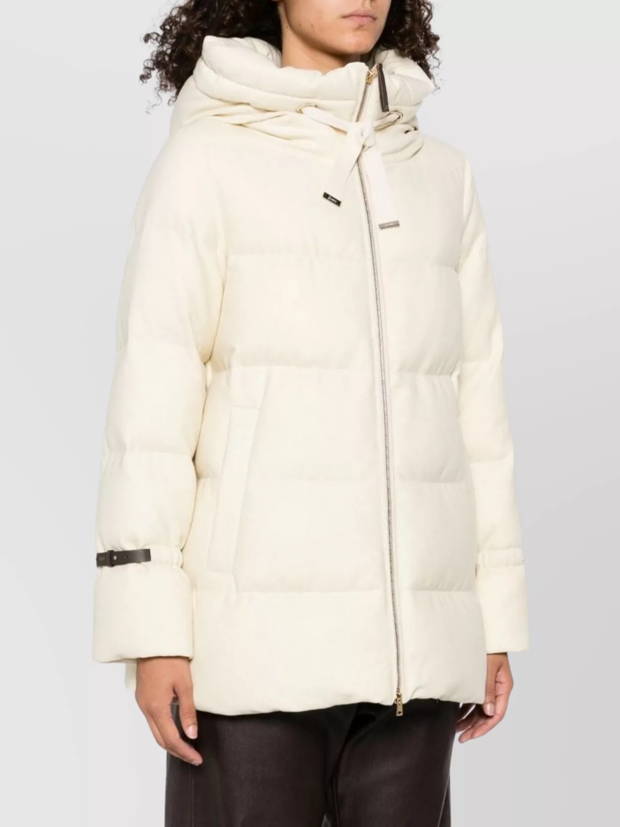 Herno Hooded Medium-length Wool Down Jacket With Zip Clothing In Neutral