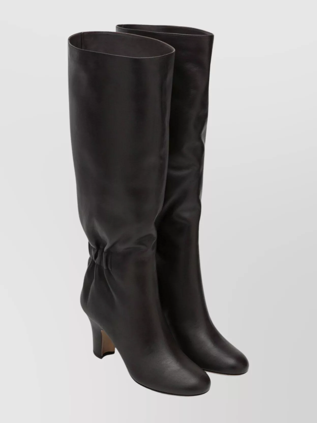 Ferragamo Knee-high Ruched Leather Block Heel Boots In Black