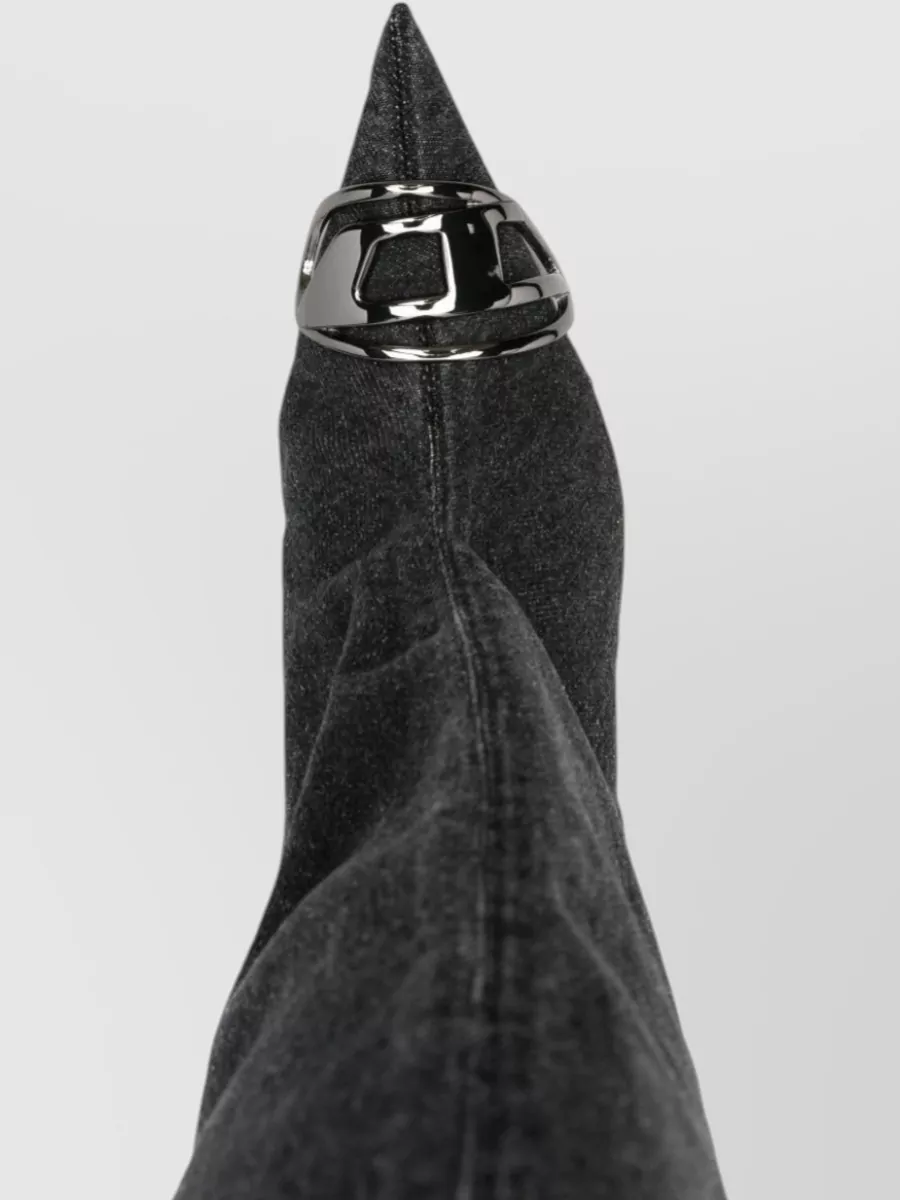 Diesel Knee High Boots Kitten Heel Buckle Toe