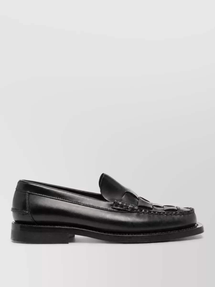 Hereu Leather Woven Square-Toe Loafers