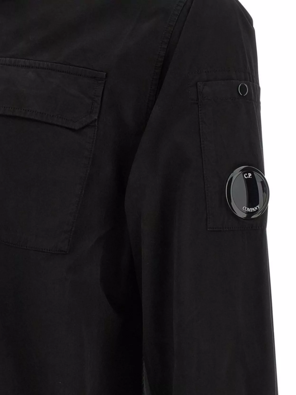 C.p. Company Zippered Shirt With Chest Pocket And Long Sleeves In Black